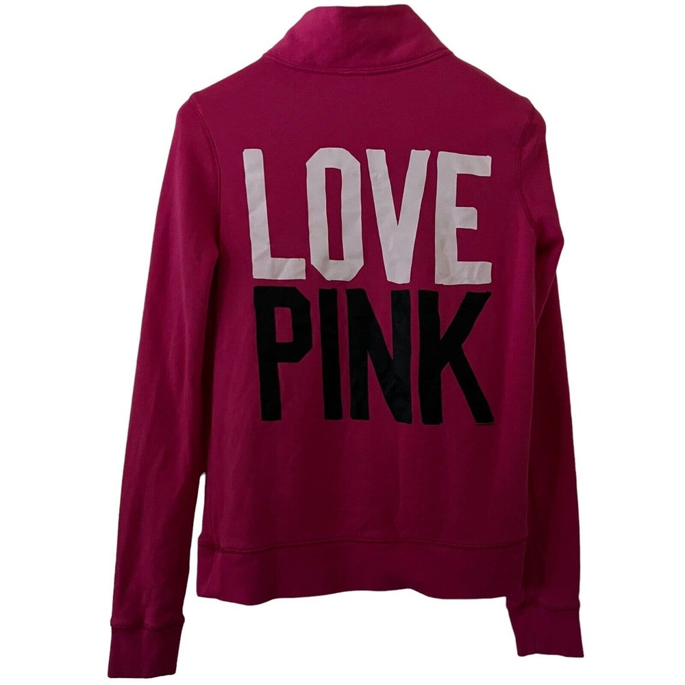 🌵Victoria's Secret PINK Dog & Love Pink Back Logo 1/4 Zip Sweatshirt - Size SP